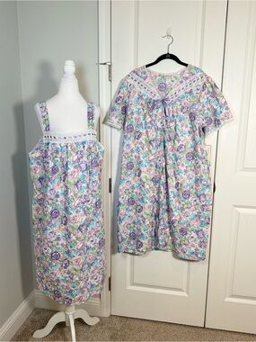 Vintage Floral Nightgown Robe Set 1X NWT Cottagecore Lace Housecoat Feather Bed